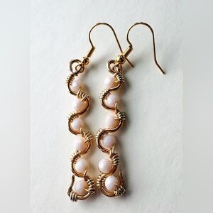 Handmade Gold and Cream Beaded Earrings